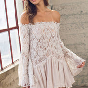 Off the Shoulder Lace Bell Sleeve Tunic Top