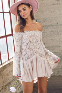 Off the Shoulder Lace Bell Sleeve Tunic Top