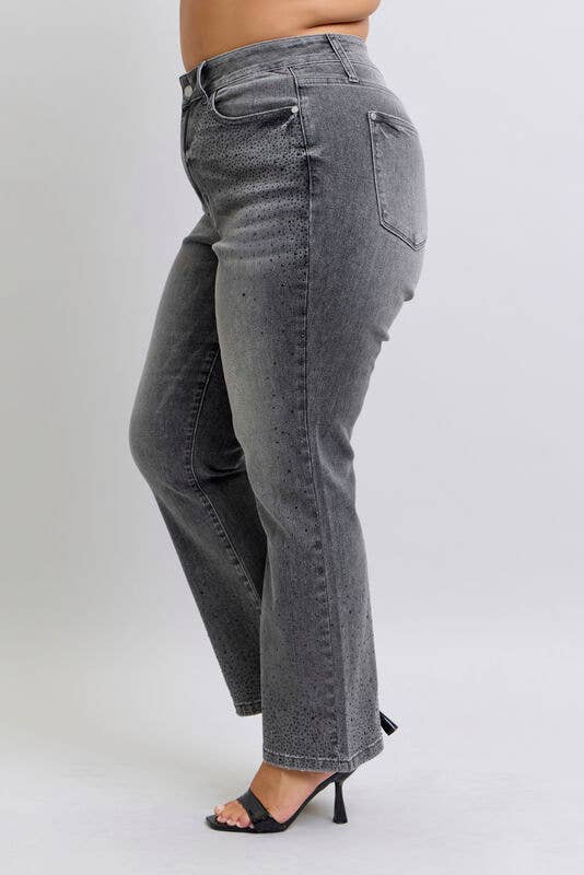 JUDY BLUE High Waisted Rhinestone Straight