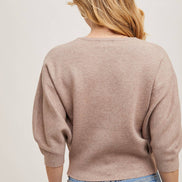 PUFFED 3/4 SLEEVED KNIT SWEATER TOP