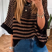 Red Stripe 3/4 Draped Sleeve Slouchy Sweater