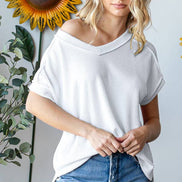 V-Neck Solid Twist Rib Women's Knit Top