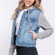Long Sleeve Contrast Terry Sleeve with Hoodie Jacket