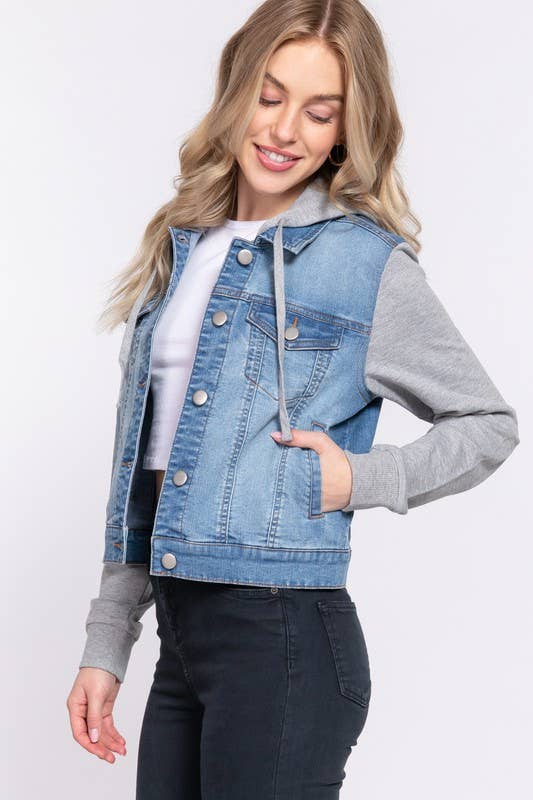 Long Sleeve Contrast Terry Sleeve with Hoodie Jacket