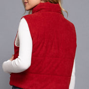 Zip Up Corduroy Puffer Vest w/Sherpa Lining
