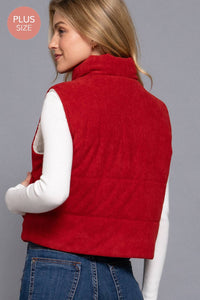 Zip Up Corduroy Puffer Vest w/Sherpa Lining