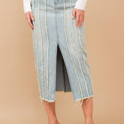Distressed Seam Slit at Front Maxi Denim Skirt