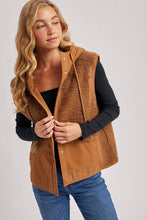 Load image into Gallery viewer, SHERPA FLEECE HOODED VEST WITH FAUX SUEDE INNER
