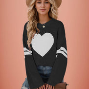 Valentine Heart Knit Sweater Womens Crew Neck Pullover