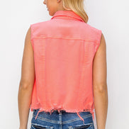 Distressed Crop Denim Vest