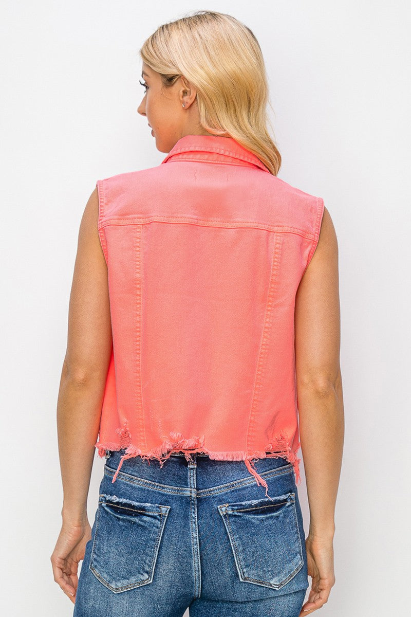 Distressed Crop Denim Vest