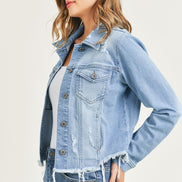 Frayed Hem Washed Jean Jacket