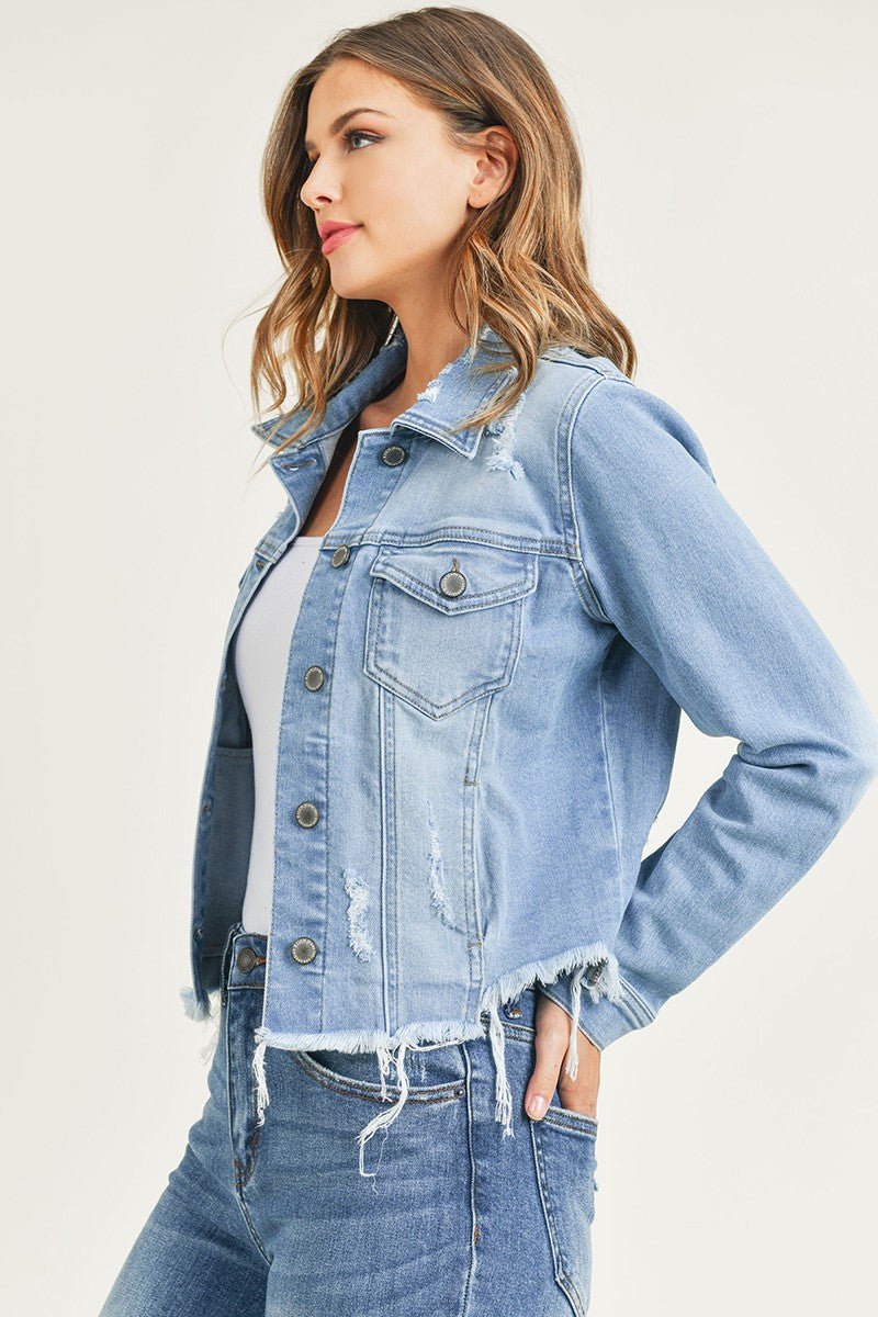 Frayed Hem Washed Jean Jacket