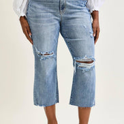 JUDY BLUE High Waisted w/ Destroy Crop Wide Leg - PLUS