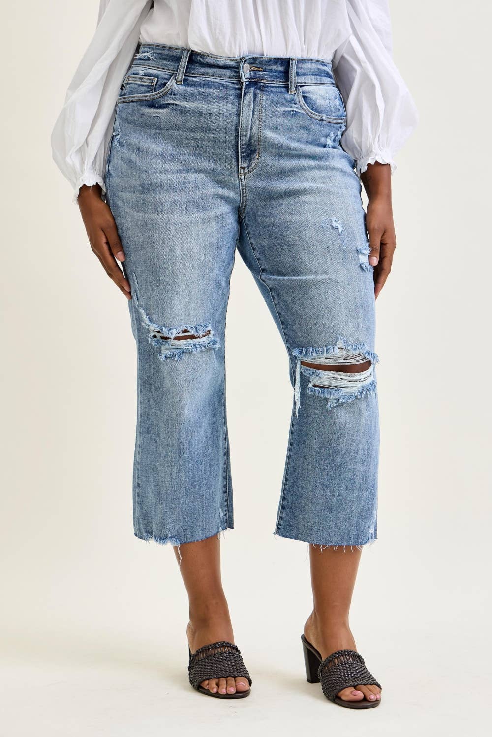 JUDY BLUE High Waisted w/ Destroy Crop Wide Leg - PLUS