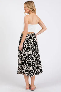 Print Waist Elastic With Tie Detailed Midi Skirt - NS80196