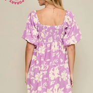 Floral Print Dress with Scalloped Edges (Purple)