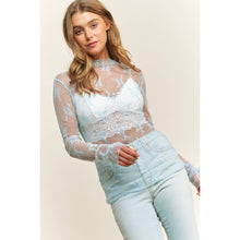Load image into Gallery viewer, MESH LACE HIGH NECK DESIGN LONG SLEEVE FITTED TOP
