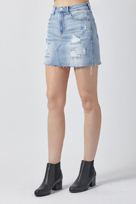 Shay Light Wash Risen Denim Skirt