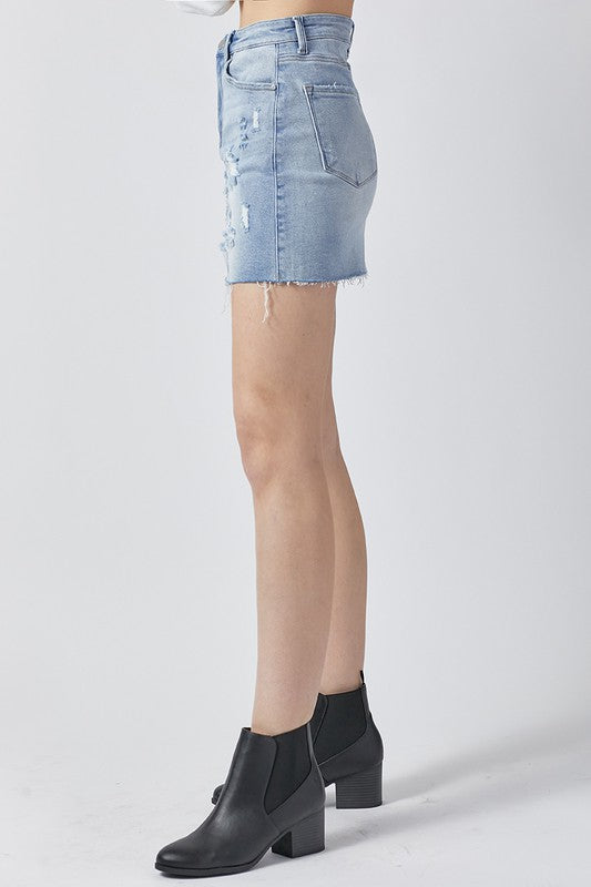 Shay Light Wash Risen Denim Skirt