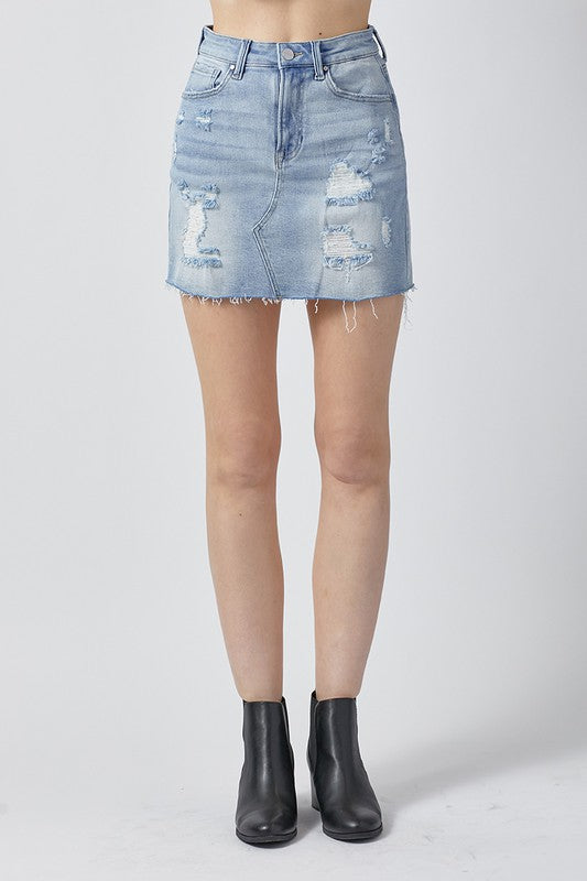 Shay Light Wash Risen Denim Skirt