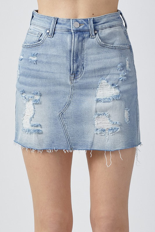 Shay Light Wash Risen Denim Skirt