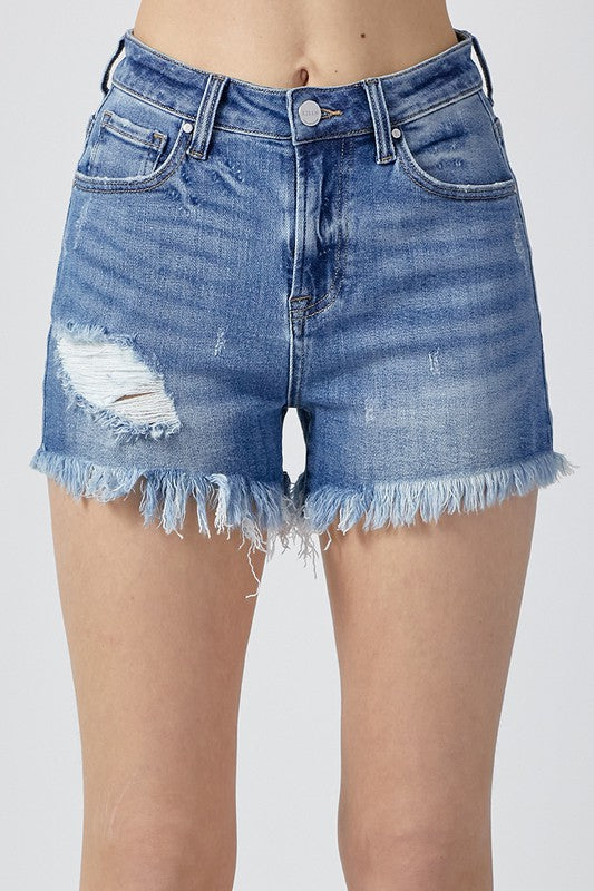 Summer Medium Wash Risen Denim Shorts