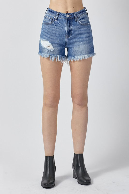 Summer Medium Wash Risen Denim Shorts