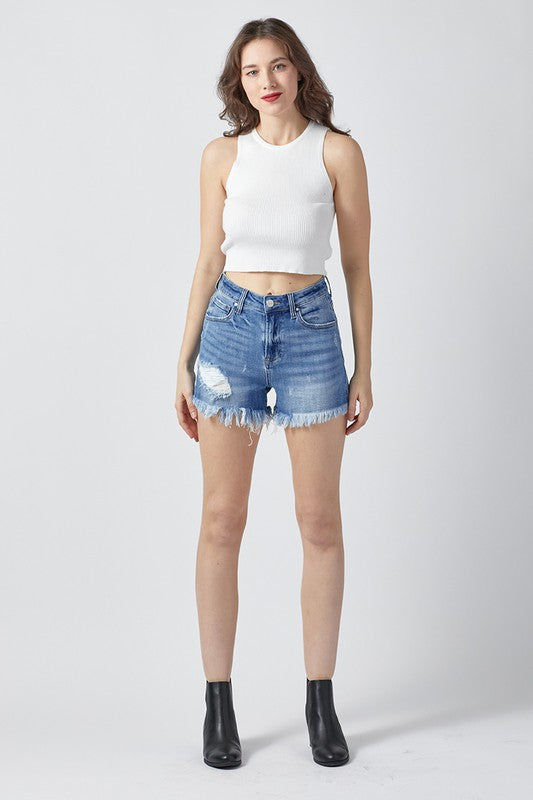 Summer Medium Wash Risen Denim Shorts