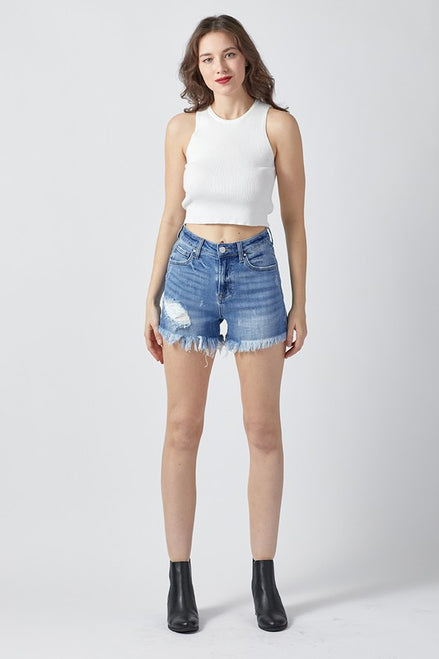 Summer Medium Wash Risen Denim Shorts