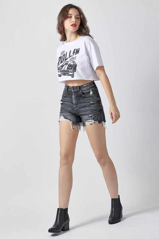 Trixie  Black Risen Denim Shorts