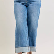 JUDY BLUE Mid Rise Straight w/ Fold over WB - PLUS