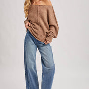 WIDE NECK OVERSIZED PULLOVER KNIT SWEATER