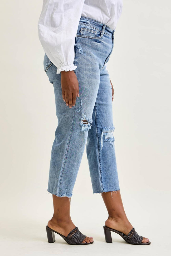 JUDY BLUE High Waisted w/ Destroy Crop Wide Leg - PLUS