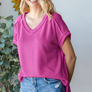 V-Neck Solid Twist Rib Women's Knit Top