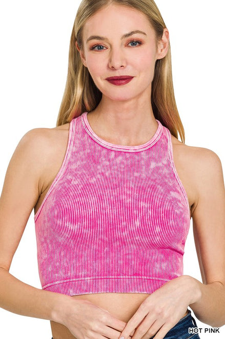 Washed Ribbed Seamless Cropped Tank Top