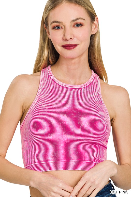 Washed Ribbed Seamless Cropped Tank Top