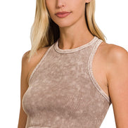 Washed Ribbed Seamless Cropped Tank Top