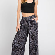 Zebra Design Wide Legged Smocked Pants