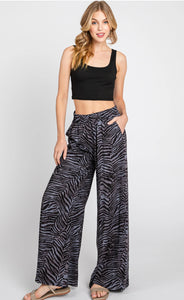 Zebra Design Wide Legged Smocked Pants