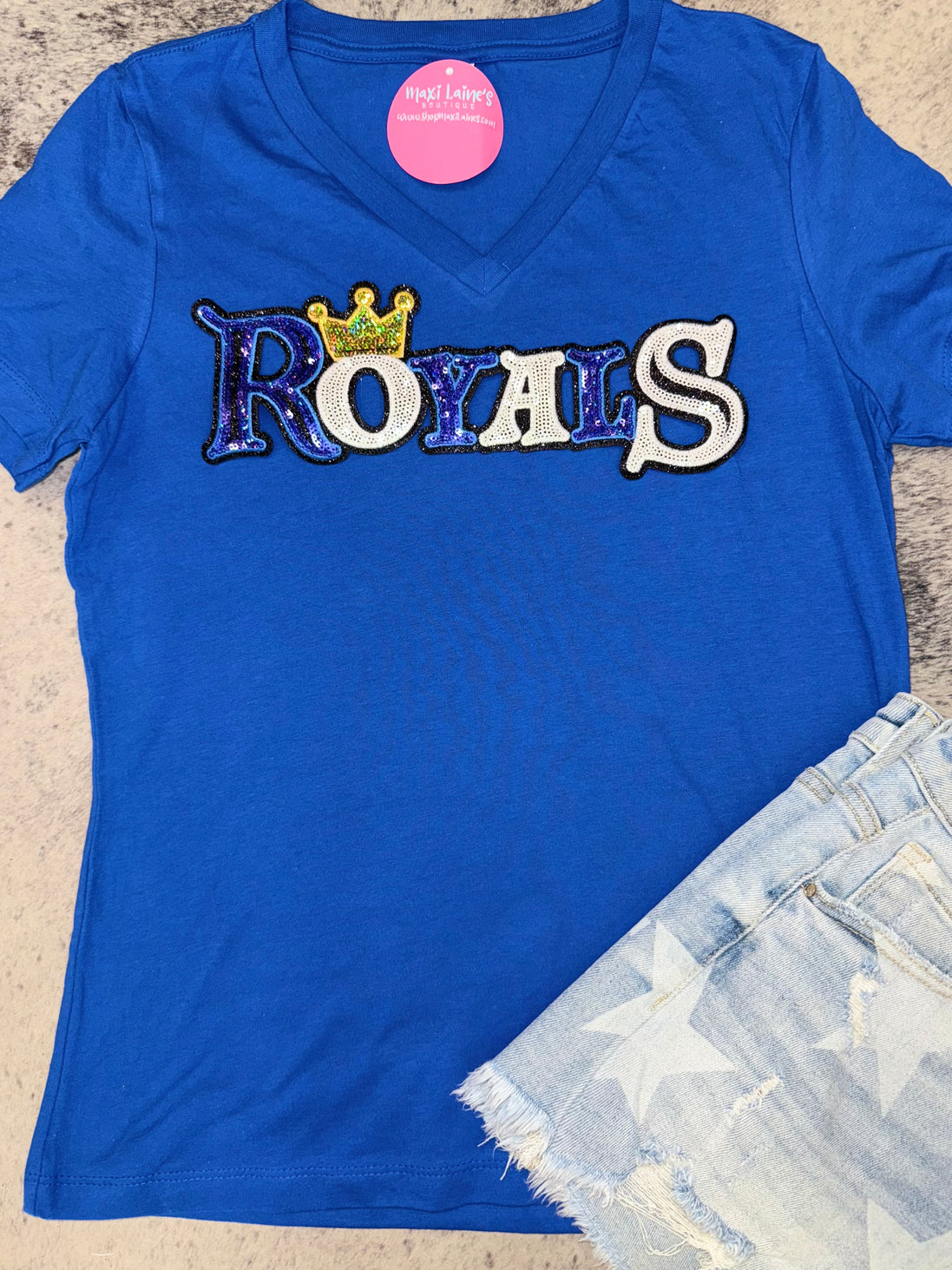 Royals V-Neck Tee w/Sequin Patch