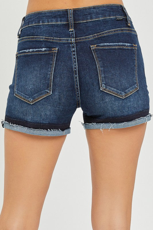 Sadie Cuffed Dark Wash Risen Denim Shorts