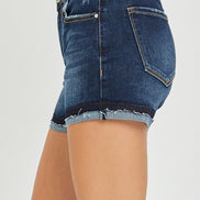 Sadie Cuffed Dark Wash Risen Denim Shorts