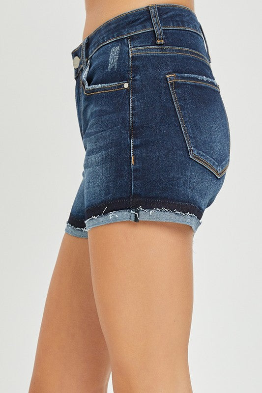 Sadie Cuffed Dark Wash Risen Denim Shorts