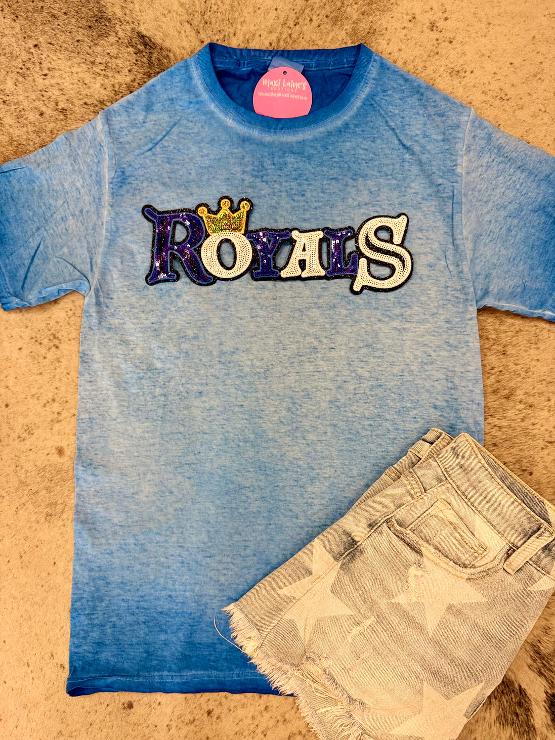 Blue and White Royals Tee w/Sequin Patch