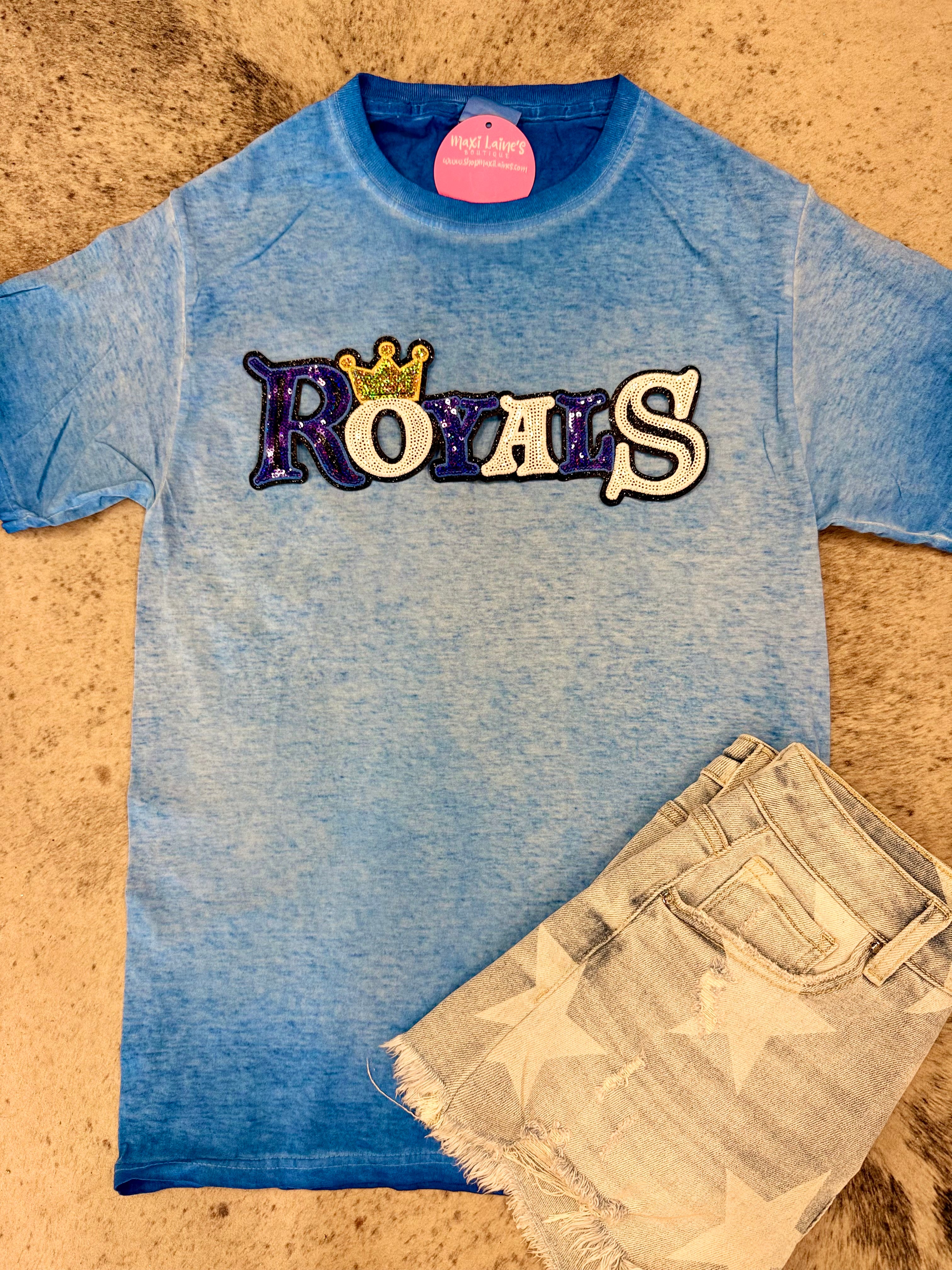 Blue and White Royals Tee w/Sequin Patch