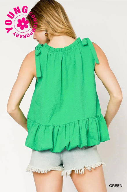 Chic Ruffled Sleeveless Top (Green)