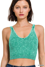 Load image into Gallery viewer, Washed Ribbed Cropped Seamless Tank Top with Padded Bra

