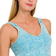 Washed Ribbed Cropped Seamless Tank Top with Padded Bra