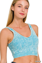 Load image into Gallery viewer, Washed Ribbed Cropped Seamless Tank Top with Padded Bra
